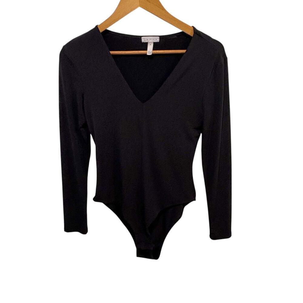 Leith Black Deep V-Neck Long Sleeve Bodysuit Medium